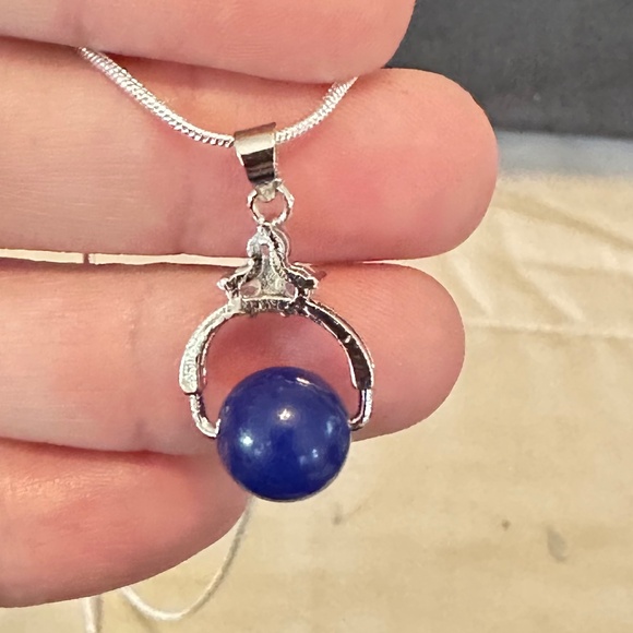 925 Sterling Silver Pendant W/Dyed Blue Agate Stone/Bead & 3 small Cz’s Above. - Picture 8 of 16